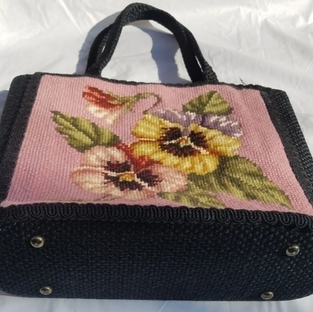 Vintage Floral Needlepoint Purse/Tote Bag